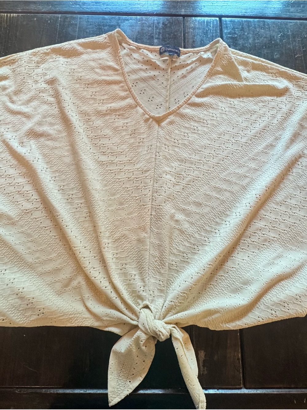 Democracy Cream Eyelet Tie-Front V-Neck Crop Top